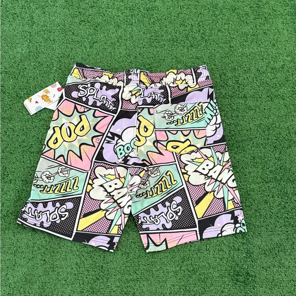 Men's Athletic Comic-Print Swim/Board Shorts - Pastel Multicolor - Picture 2 of 4